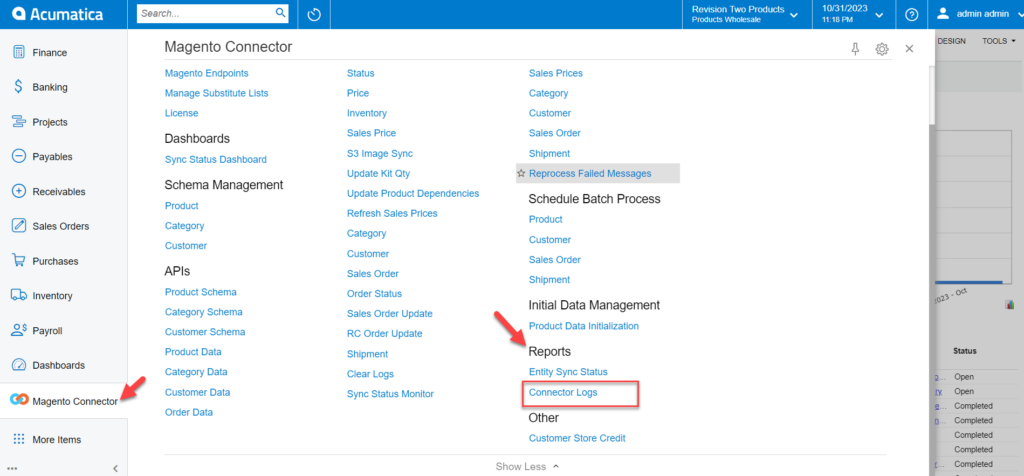 Option for Connector Logs in Acumatica